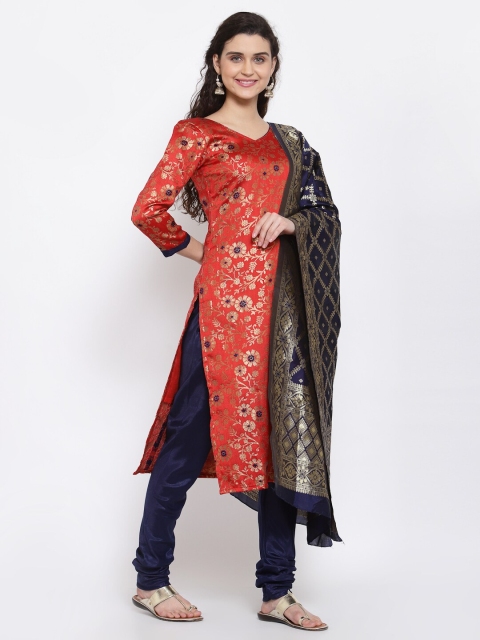 

Me Lady Fashion Red & Navy Blue Unstitched Dress Material