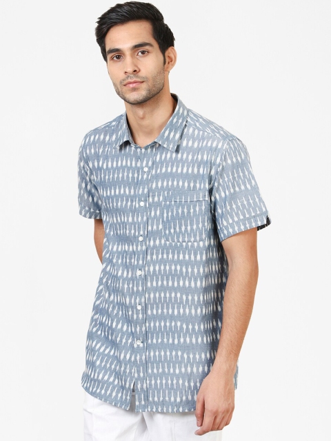 

Fabindia Men Blue & White Ikat Print Cotton Casual Shirt
