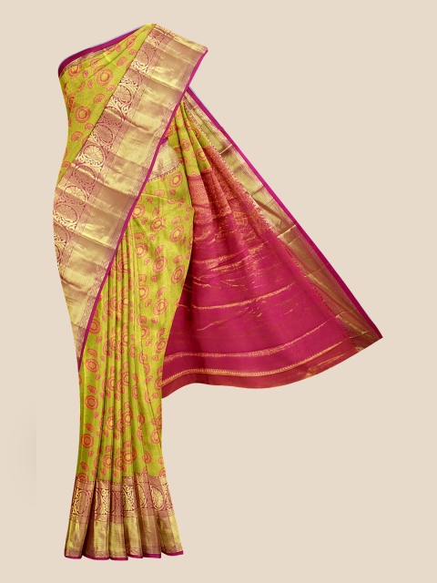 

Kalamandir Green & Magenta Floral Zari Silk Blend Kanjeevaram Saree