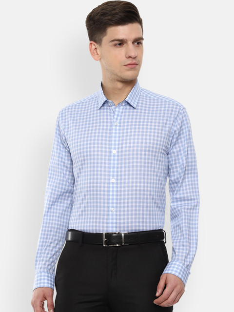 

Louis Philippe Men Blue & White Checked Pure Cotton Slim Fit Formal Shirt