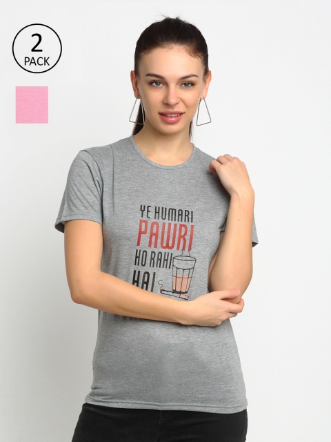 

VIMAL JONNEY Women Grey Typography 2 Printed T-shirt