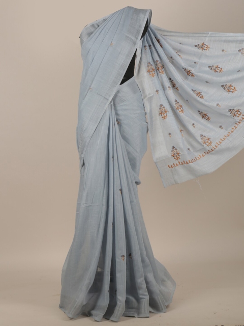 

Pothys Grey Floral Embroidered Cotton Blend Saree