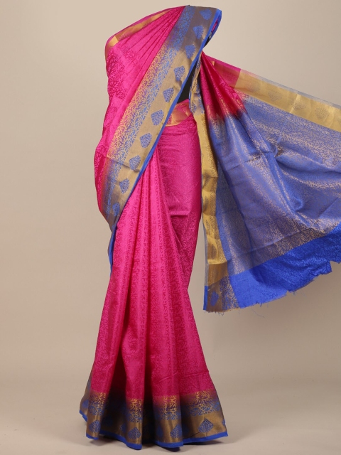 

Pothys Magenta & Blue Floral Zari Jute Silk Saree