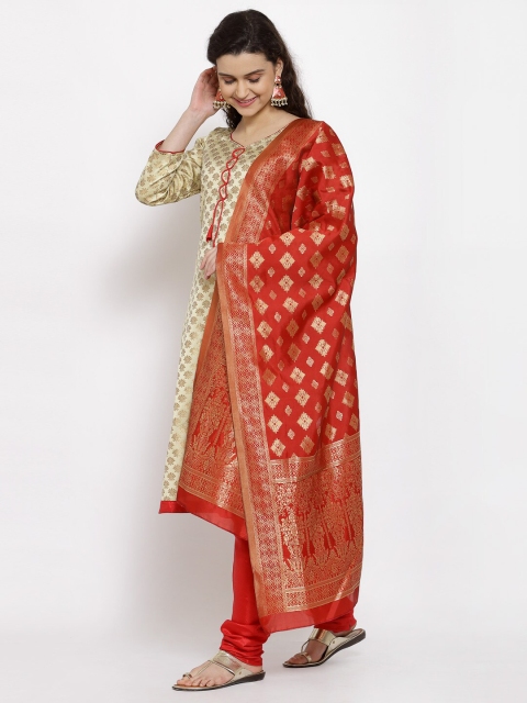 

Me Lady Fashion Cream & Red Unstitched Dress Material