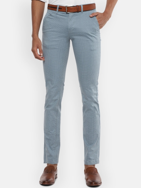 

V Dot Men Blue Textured Slim Fit Formal Trousers