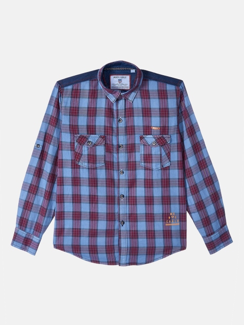 

Monte Carlo Boys Maroon & Blue Checked Cotton Casual Shirt