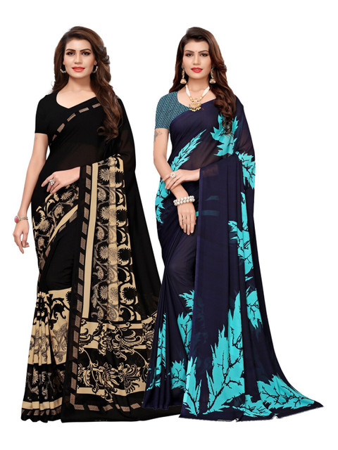 

KALINI Pack of 2 Ethnic Motifs Poly Georgette Saree, Multi