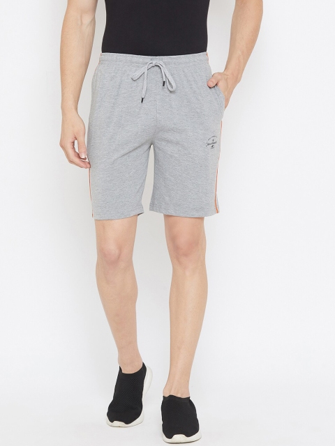 

Duke Men Grey Melange Solid Cotton High-Rise Shorts with Printed & Side Striped Detail