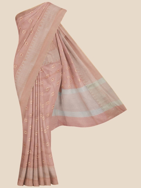 

Kalamandir Peach Floral Silk Blend Chanderi Saree