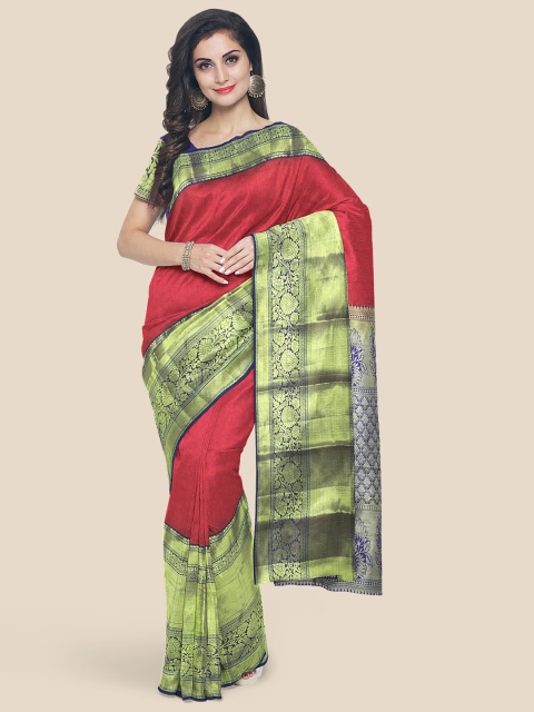 

KLM Fashion Mall Pink & Blue Woven Design Silk Blend Kanjeevaram Saree