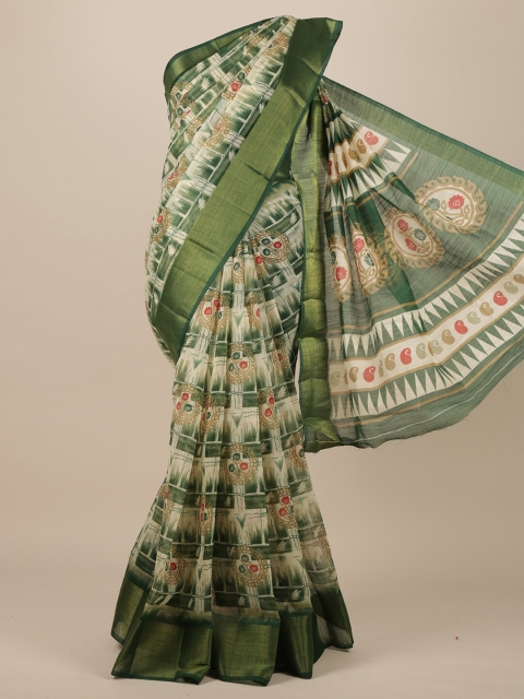 

Pothys Cream & Green Printed Saree