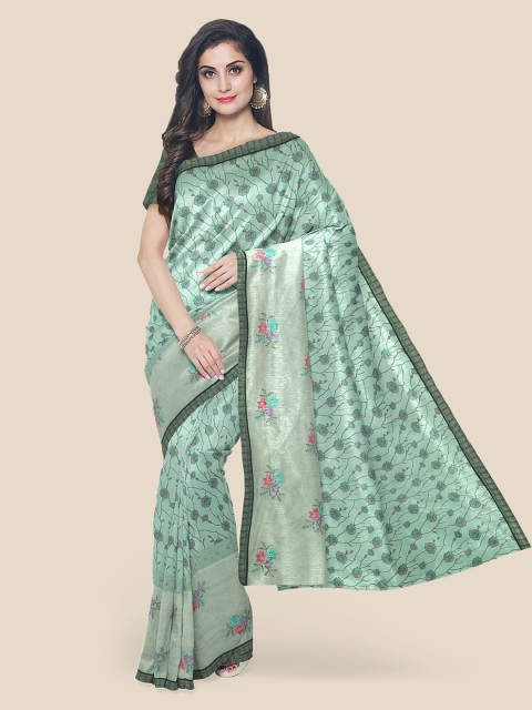 

Kalamandir Sea Green Floral Supernet Saree