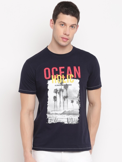 

Richlook Men Navy Blue & White Typography Printed Cotton T-shirt