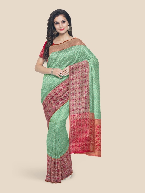 

KLM Fashion Mall Sea Green & Red Woven Design Chanderi Saree