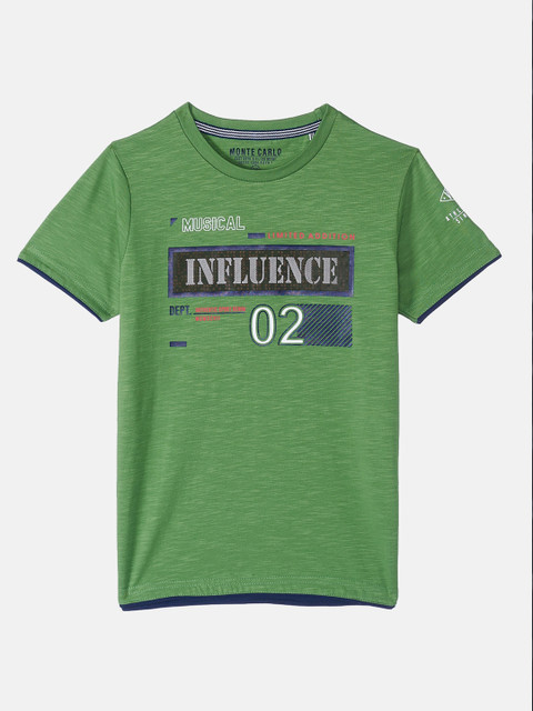 

Monte Carlo Boys Green Typography Printed Applique T-shirt