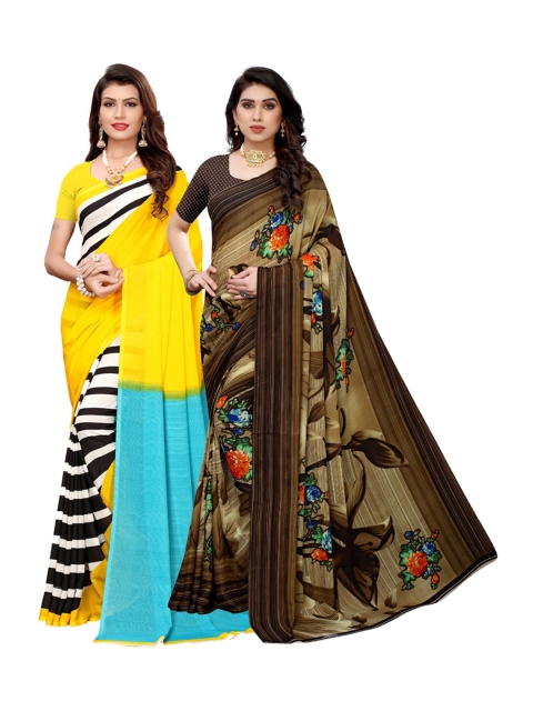 

KALINI Pack of 2 Yellow & Brown Floral Saree