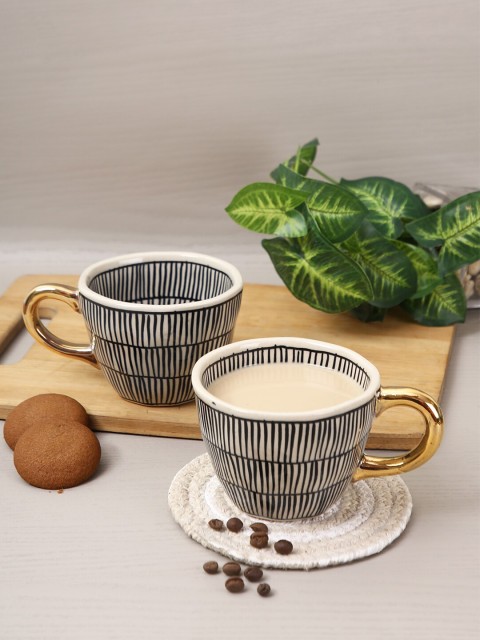 

Aapno Rajasthan Set Of 2 Black & Off White Textured Ceramic Mugs