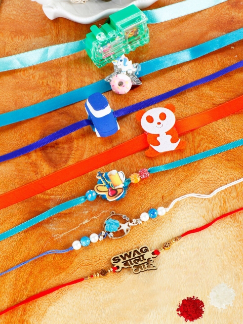 

PASSION PETALS Pack Of 8 Rakhis With Chawal, Roli & Card, Blue