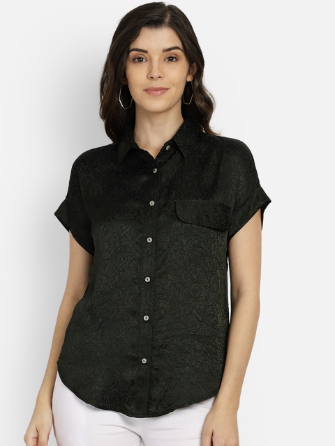 

Yaadleen Women Green Floral Self Designed Boxy Casual Shirt