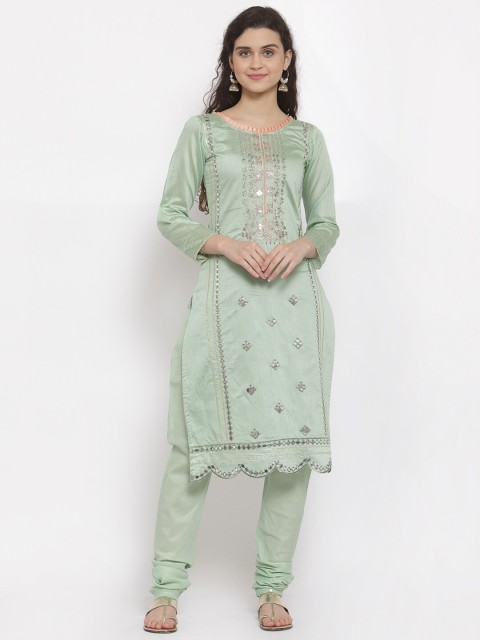 

Me Lady Fashion Sea Green & Red Embroidered Semi-Stitched Dress Material