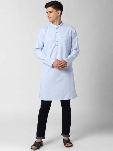 

Peter England Men Solid Sky Blue Mandarin Collar With Patch Pocket Kurta