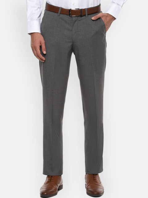 

Louis Philippe Men Grey Textured Slim Fit Formal Trousers