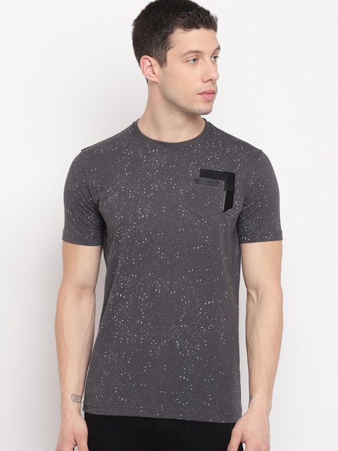 

Richlook Men Grey Abstract Printed Crew Neck T-shirt