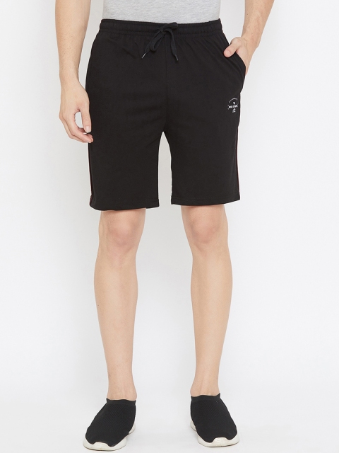 

Duke Men Black Solid Cotton High-Rise Shorts with Printed & Side Striped Detail