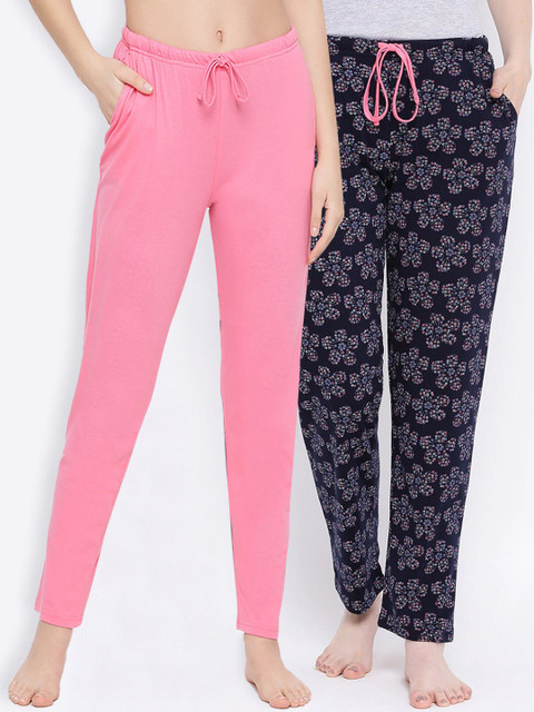 

Kanvin Women Pack Of 2 Printed Pure Cotton Lounge Pants, Pink