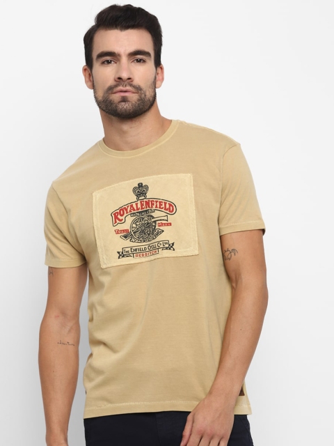

Royal Enfield Men Khaki Typography Printed Applique Pure Cotton T-shirt