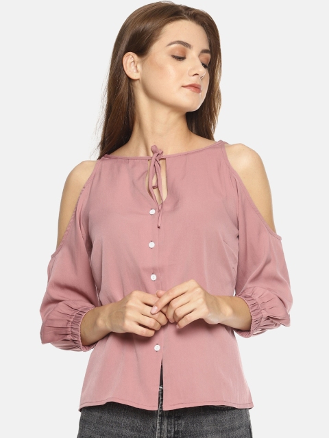 

SAHORA Mauve Tie-Up Neck Crepe Regular Top