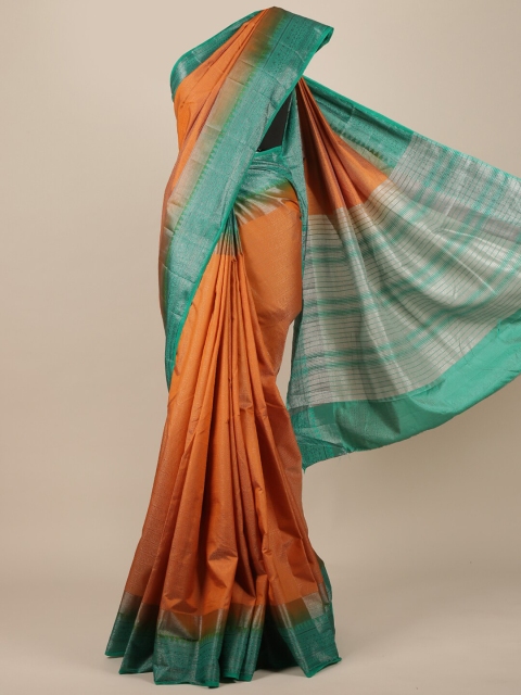 

Pothys Orange & Sea Green Woven Design Zari Jute Silk Saree