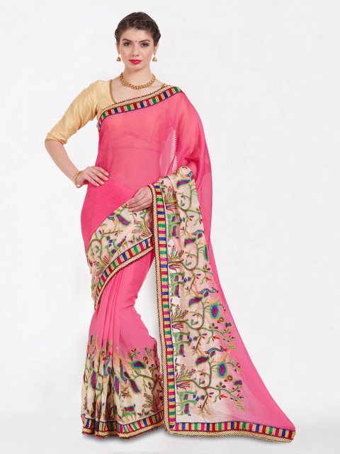 

Kvsfab Pink & Green Embellished Embroidered Heavy Work Saree