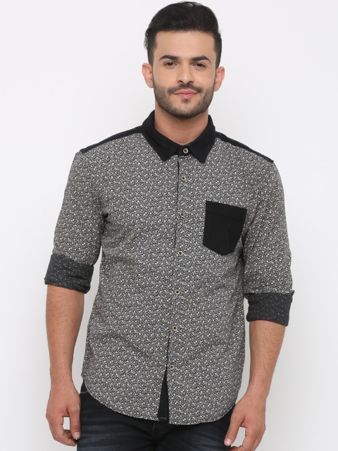 

WITH Men Black Slim Fit Floral Printed Casual Shirt