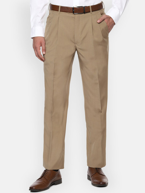

Louis Philippe Men Khaki Pleated Formal Trousers