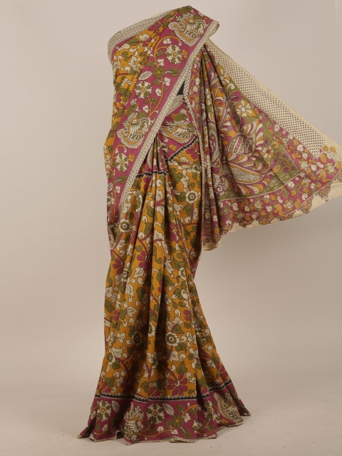 

Pothys Mustard & Red Kalamkari Saree