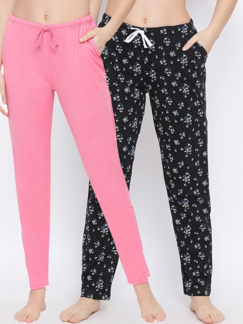 

Kanvin Women Pack Of 2 Pink & Black Pure Cotton Lounge Pants