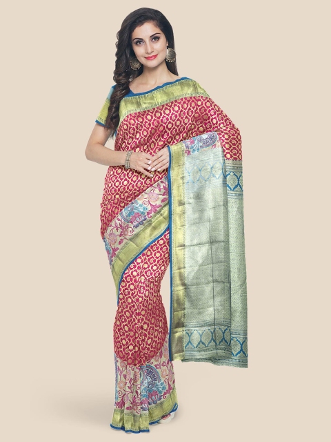 

Kalamandir Pink Ethnic Motifs Zari Silk Blend Kanjeevaram Saree