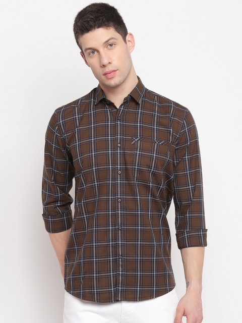

Richlook Men Brown Slim Fit Windowpane Checks Checked Casual Shirt