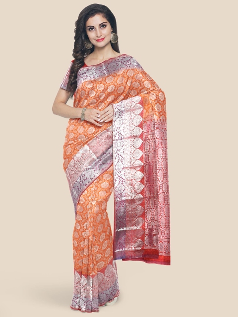 

KLM Fashion Mall Orange Woven Design Silk Blend Kanjeevaram Saree