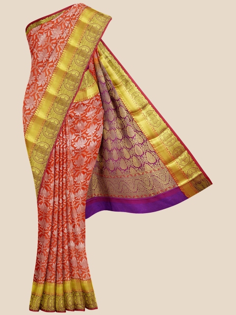 

Kalamandir Orange & Purple Woven Design Silk Blend Kanjeevaram Saree