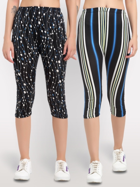 

NEUDIS Women Multi Pack of 2 Printed Capris