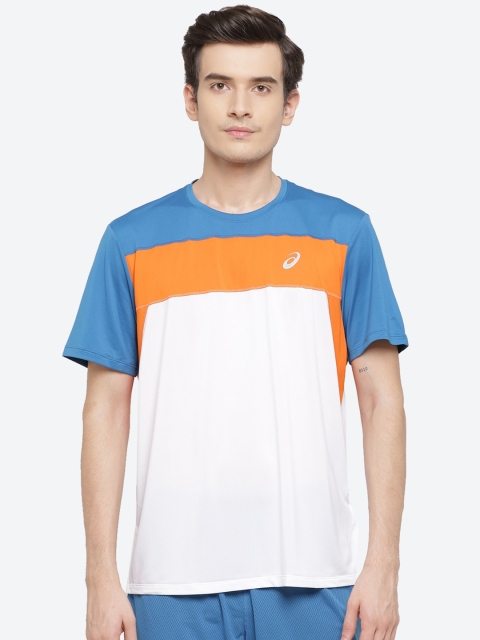 

ASICS Men White & Blue Colourblocked Race SS T-shirt