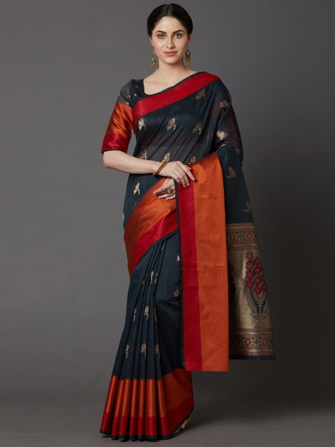 

Mitera Black & Red Woven Design Silk Blend Dharmavaram Saree