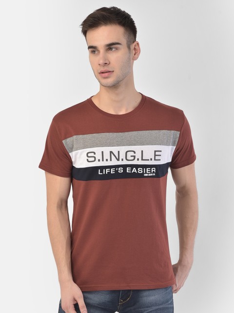 

COBB Men Rust Color Typography Printed Colourblocked T shirt