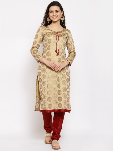 

Me Lady Fashion Cream & Red Unstitched Dress Material