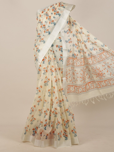 

Pothys Cream-Coloured Floral Saree