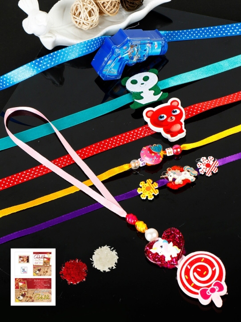 

PASSION PETALS Set of 6 Rakhi with Roli Chawal And Card (C25), Multi