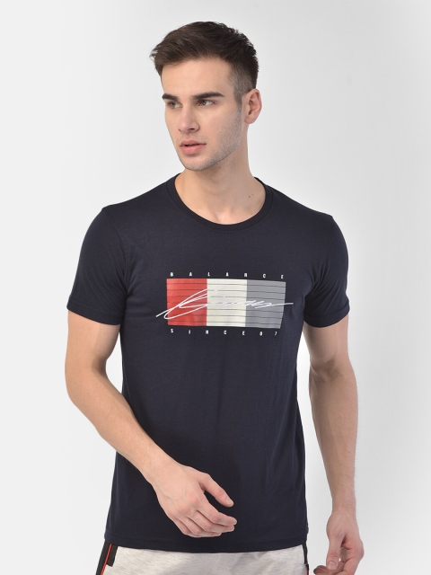 

COBB Men Navy Blue Typography Printed Applique T-shirt
