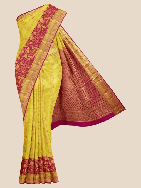 

KLM Fashion Mall Yellow Zari Silk Blend Kanjeevaram Saree